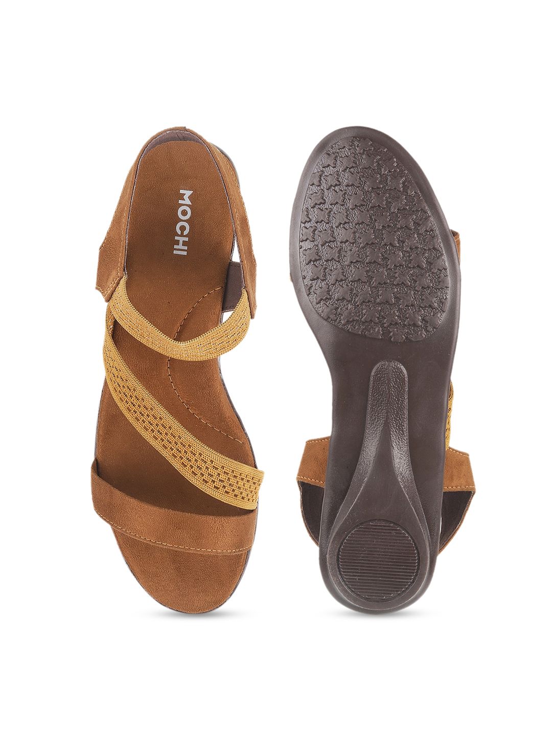 Mochi Women Tan Solid Open Toe Flats