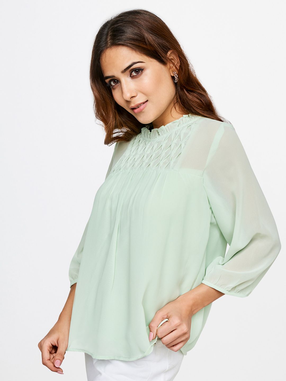 AND High Neck Puff Sleeves Empire Top