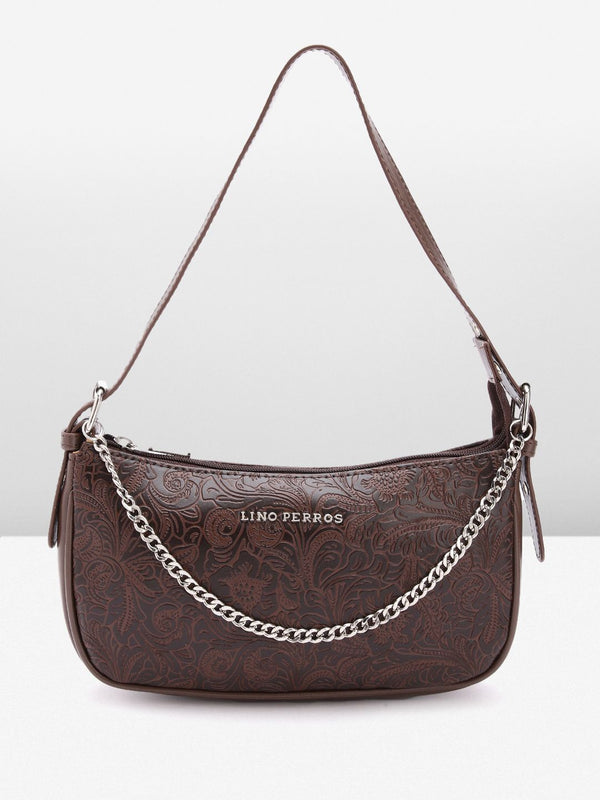 Lino Perros Floral Textured Structured Baguette Bag