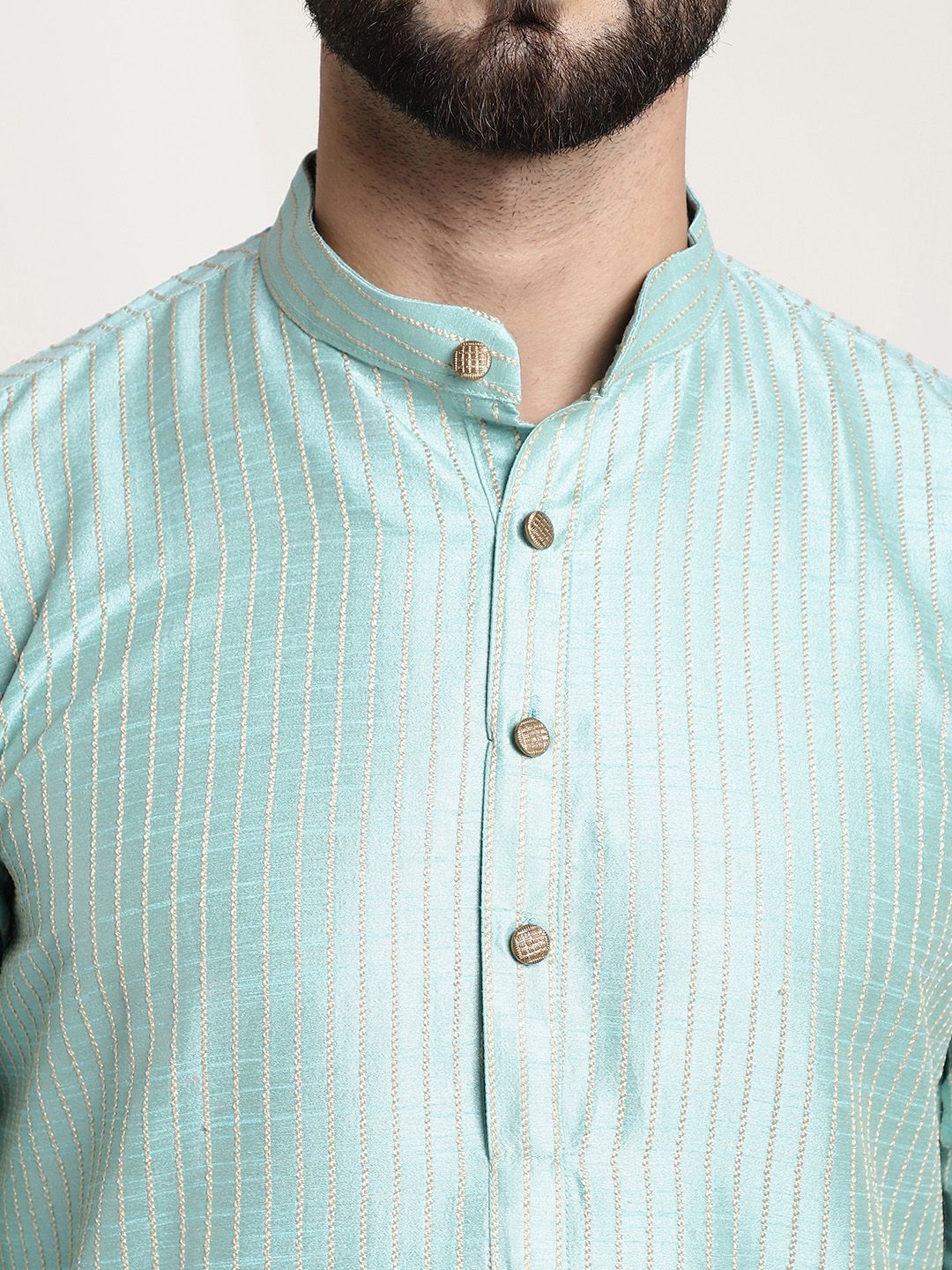 SOJANYA Men Sea Green & Golden Embellished Kurta