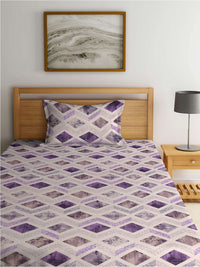 KLOTTHE Purple & White Printed 400 TC Pure Cotton Single Bedsheet With Pillow Cover