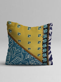 STITCHNEST Set of 5 Blue & Mustard Ethnic Motifs 16'' x 16'' Cushion Cover