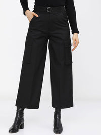 Tokyo Talkies Women Black Straight Fit Cargos Trousers