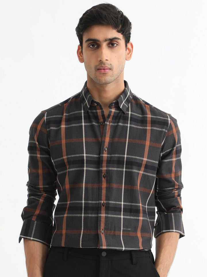 RARE RABBIT Men Keller Checked Slim Fit Spread Collar Cotton Shirt