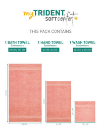 MYTRIDENT Soft Comfort Coral 3 Pieces Pure Cotton 500 GSM Towel Set