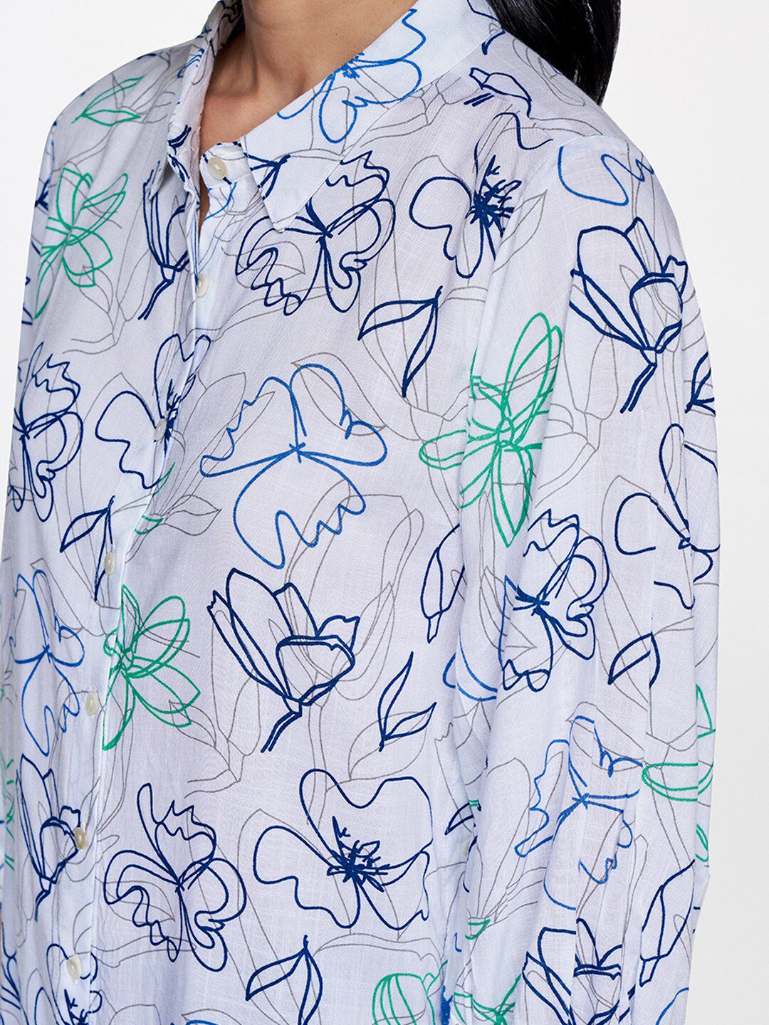 AND Floral Printed Cuffed Sleeves Shirt Style Top