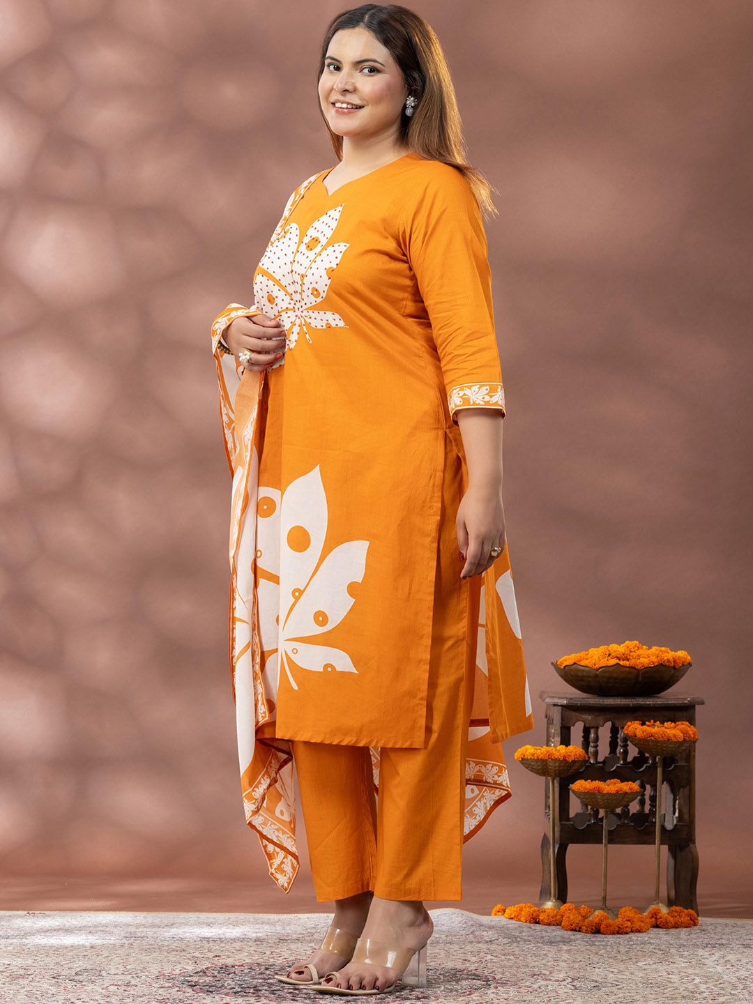 Mamicha Printed Kurta With Palazzos & Dupatta