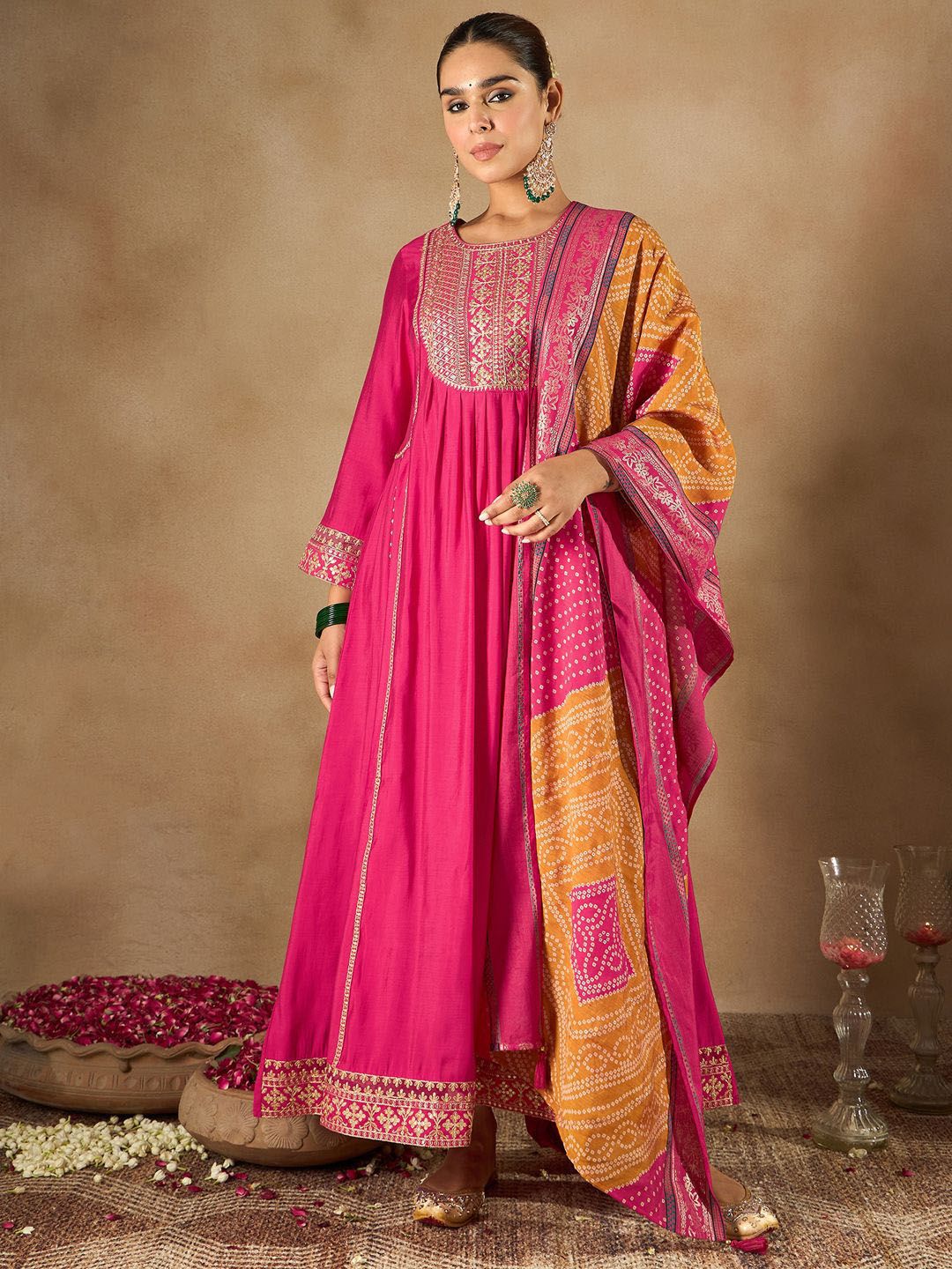 Indo Era Women Ethnic Motifs Embroidered Empire Kurta with Trousers & Dupatta