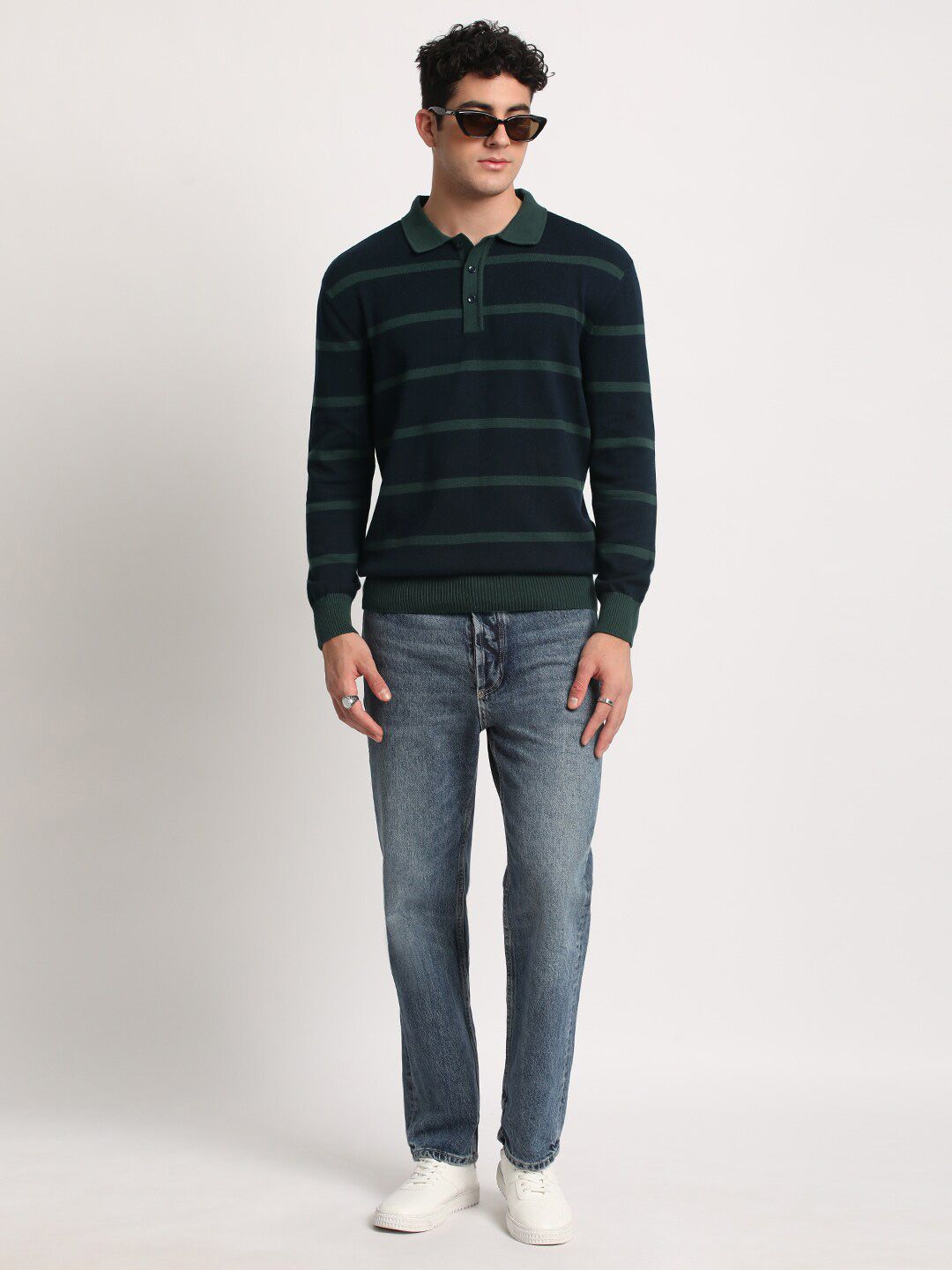 THE BEAR HOUSE Striped Polo Collar Pure Cotton T-shirt