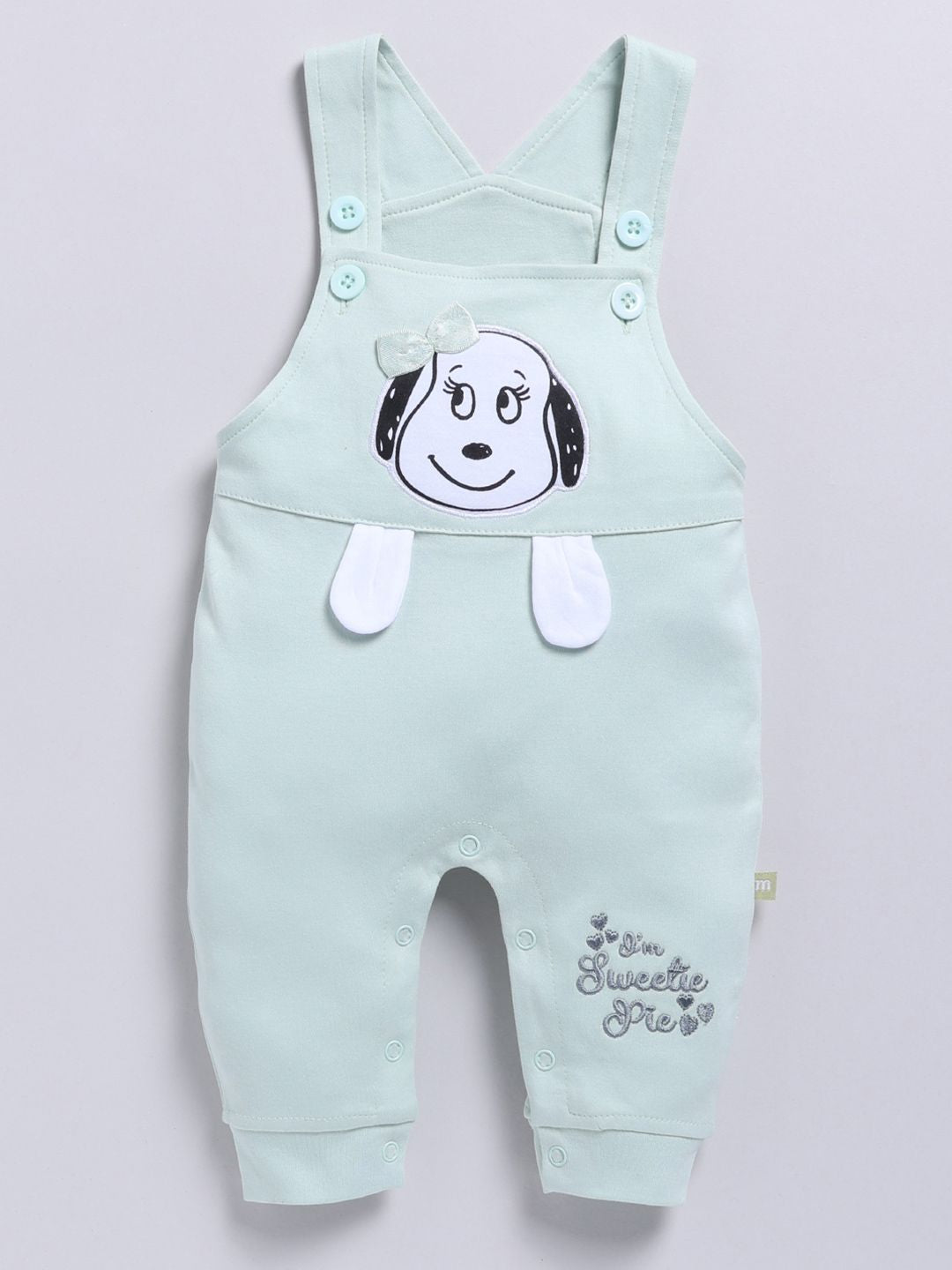 Moms Love Infants Girls Pure Cotton Applique Detail Dungaree With Printed T-Shirt