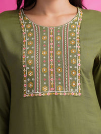 KALINI Embroidered Round Neck Patch Work Straight Kurti