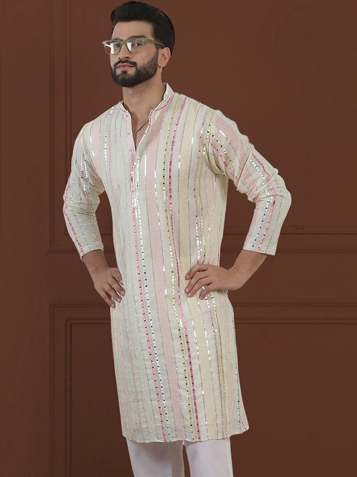 SOJANYA LUXE Kurta Lurus Kolar Mandarin Bersulam Geometrik