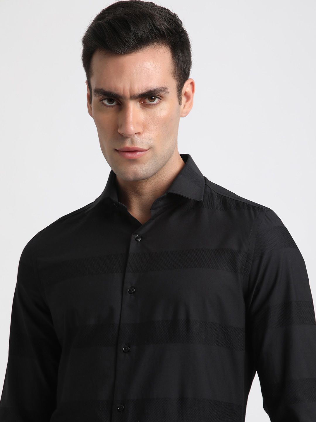 THE BEAR HOUSE Slim Fit Horizontal Stripes Pure Cotton Formal Shirt
