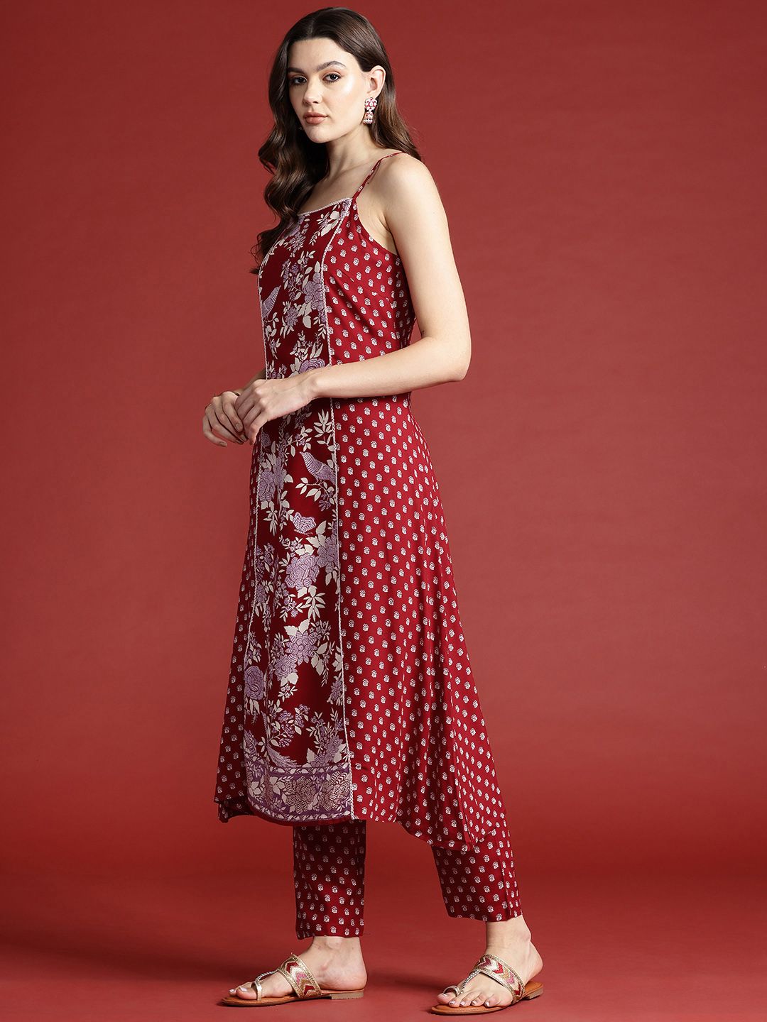Anouk Floral Printed Regular Kurta with Trousers