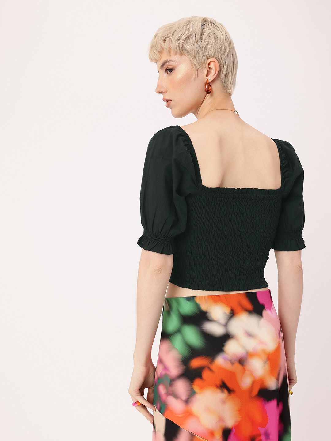 DressBerry Vintage Vibes Shirred Chic Crop Top