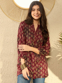 KALINI Floral Print Mandarin Collar Top