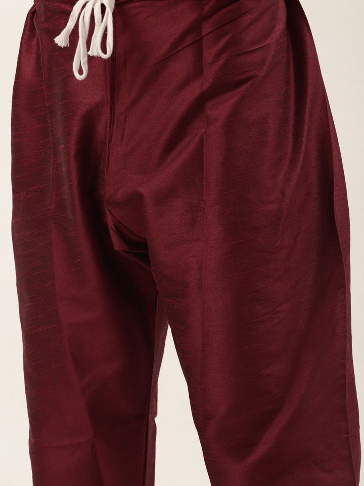 SOJANYA Men Maroon Kurta with Churidar & Nehru Jacket