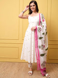 Vishudh Women Floral Embroidered Regular Pure Cotton Kurta with Trousers & With Dupatta