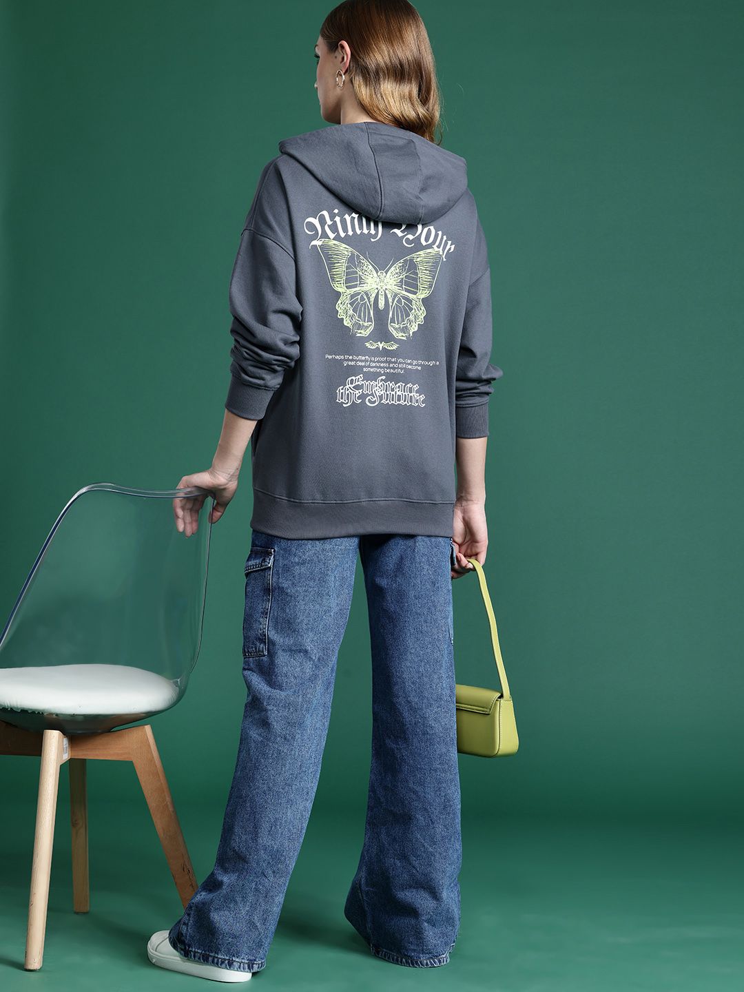 DressBerry Women Printed Hooded Longline Sweatshirt