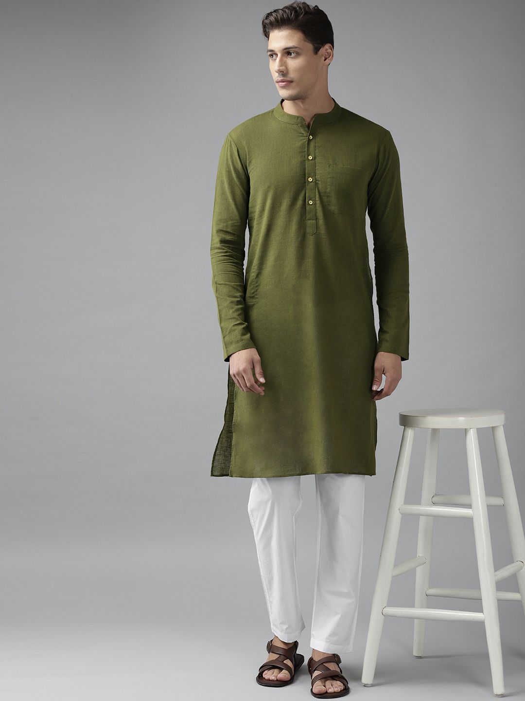 See Designs Men Green Regular Pure Cotton Kurta with Pyjamas