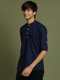 VASTRAMAY Boys Band Collar Roll-Up Sleeves Straight Kurta