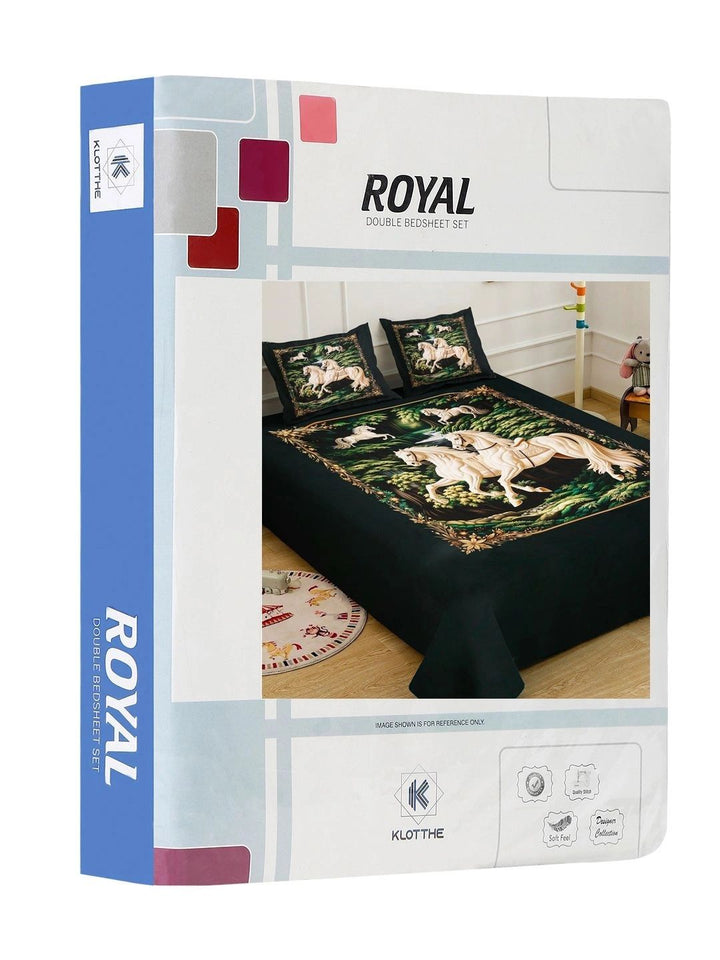 Moda Rapido X KLOTTHE Green & Black 400 TC King Bedsheet with 2 Pillow Covers