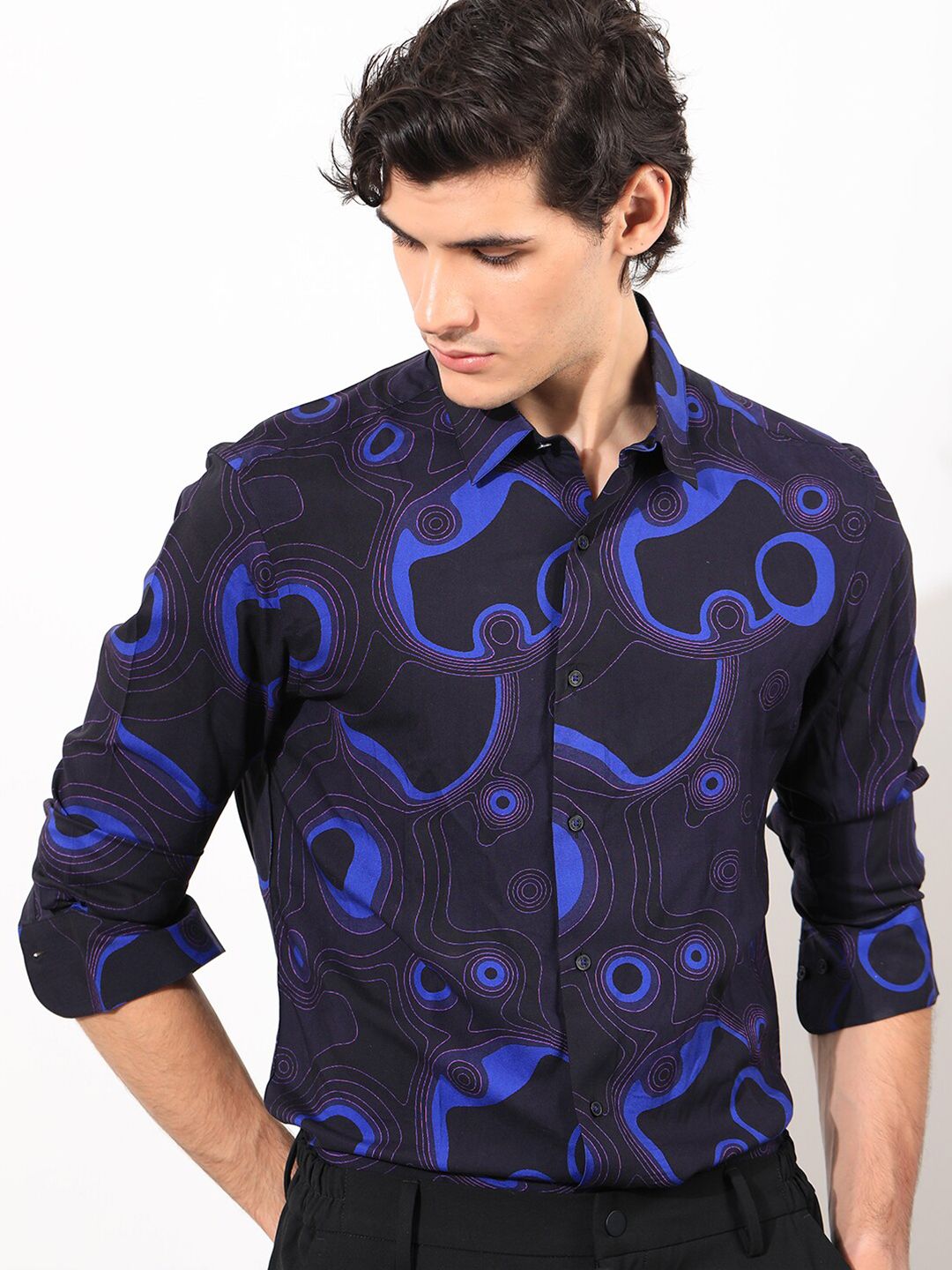 RARE RABBIT Men Inlet Printed Slim Fit Cotton Shirt