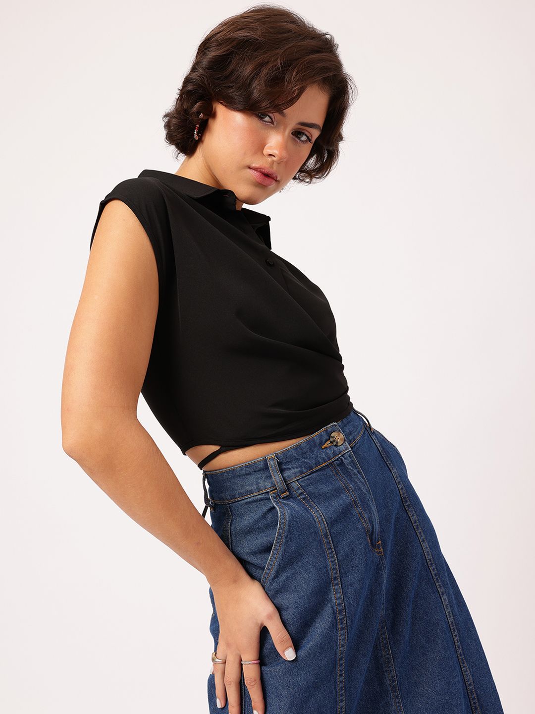 DressBerry Sleeveless Shirt Style Wrap Top