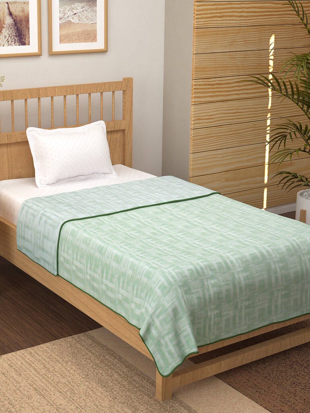Story@home Green Striped AC Room 150 GSM Reversible Cotton Single Bed Dohar