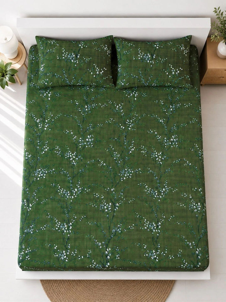 Myntra Elegant Homes Green Floral 300 TC King Cadar dengan 2 Sarung Bantal