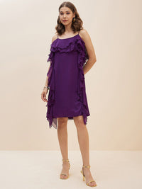 Antheaa Purple Chiffon A-Line Dress