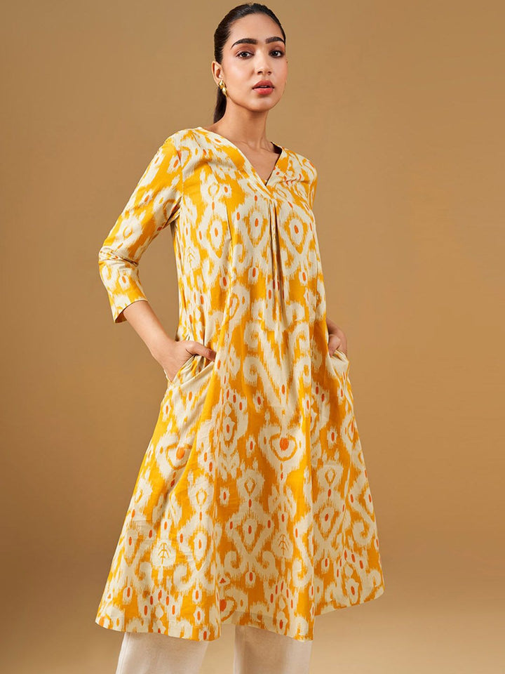 Global Desi Printed V-Neck Cotton Anarkali Kurta