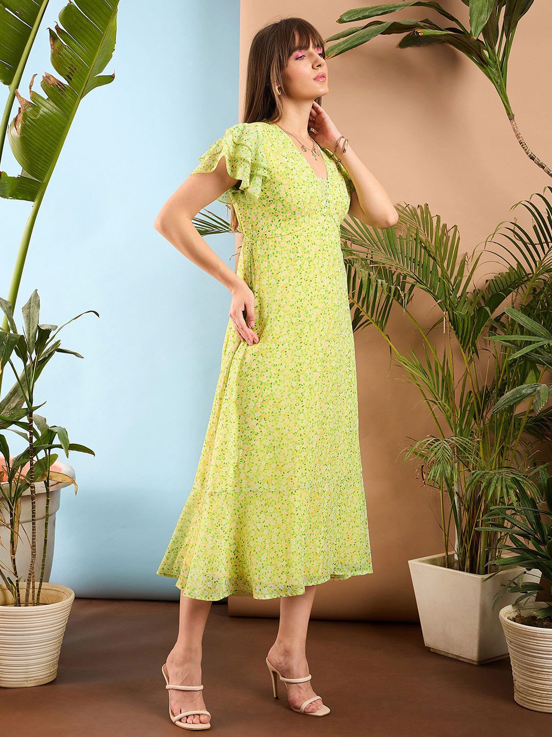 SASSAFRAS Floral A Line Midi Dress