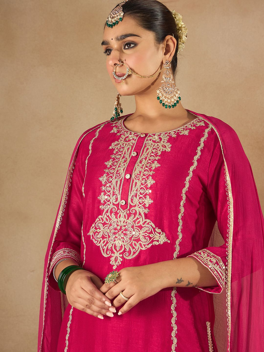 Indo Era Women Embroidered Regular Kurta with Trousers & With Dupatta