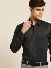 Hancock Men Tuxedo Pin Tucked Satin Pure Cotton Slim Fit Formal Shirt