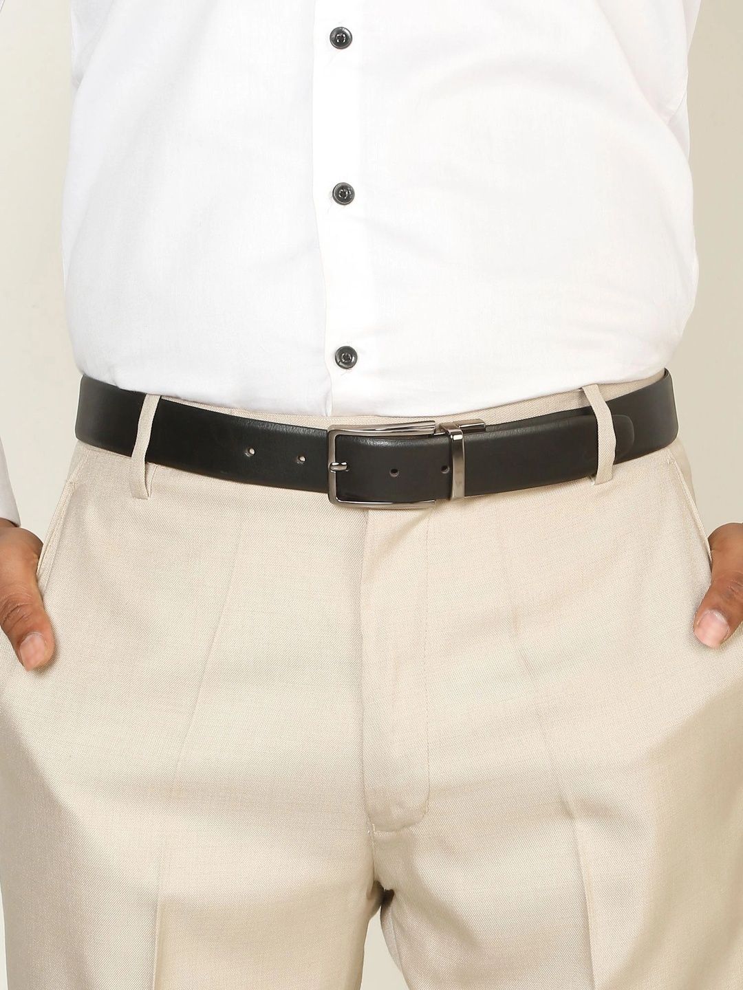 Teakwood Leathers Men Textured Leather Reversible Formal Belt