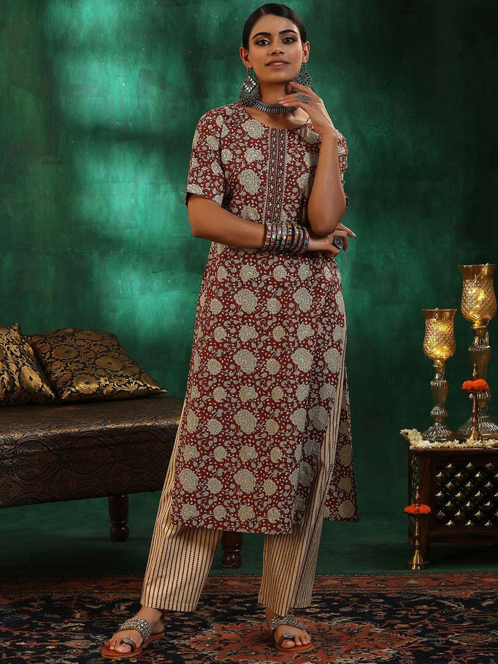 Libas Floral Printed Regular Gotta Patti Pure Cotton Straight Kurta with Palazzos