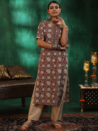 Libas Floral Printed Regular Gotta Patti Pure Cotton Straight Kurta with Palazzos