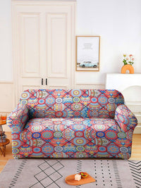 Cortina Blue & Red Printed Double-Seater Sofa Cover