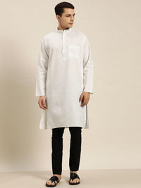 SOJANYA Men White Dobby Straight Kurta