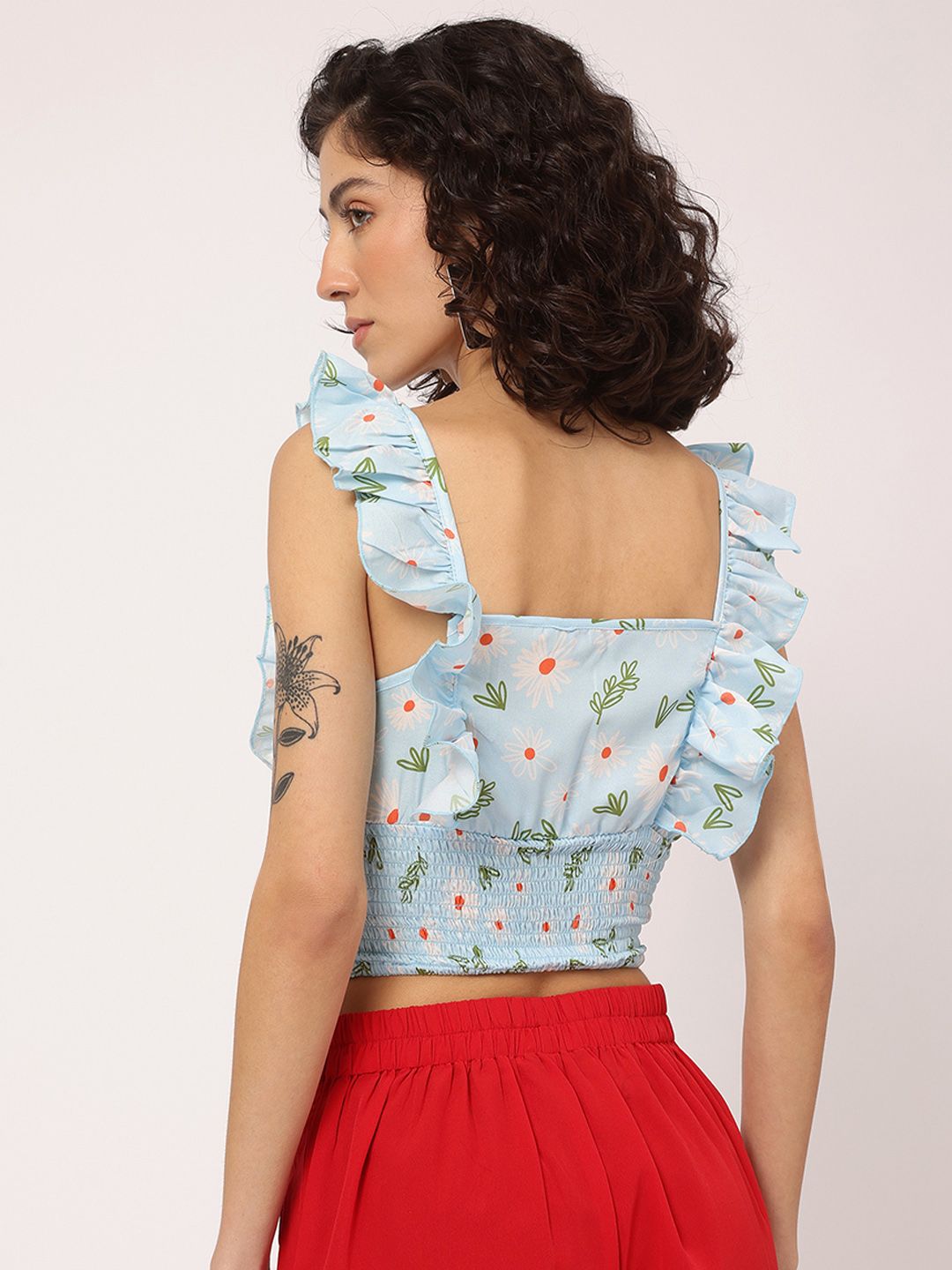 DressBerry Ruffle Ready Smocked Floral Print Crop Top