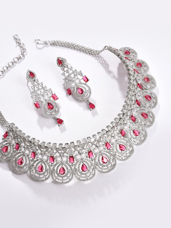 SOHI Women Silver-Plated Pink Stone Studded Jewellery Set