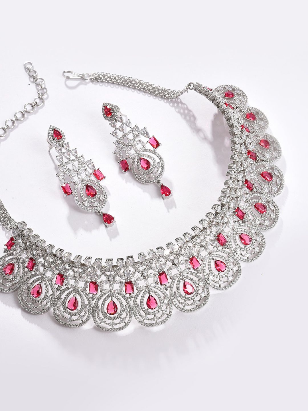 SOHI Women Silver-Plated Pink Stone Studded Jewellery Set