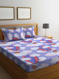 KLOTTHE Book Lipat Purple Graphic Cotton Feel Lembut 300 TC Fitted King Cadar Halus dengan 2 Sarung Bantal-98 x 89 inci