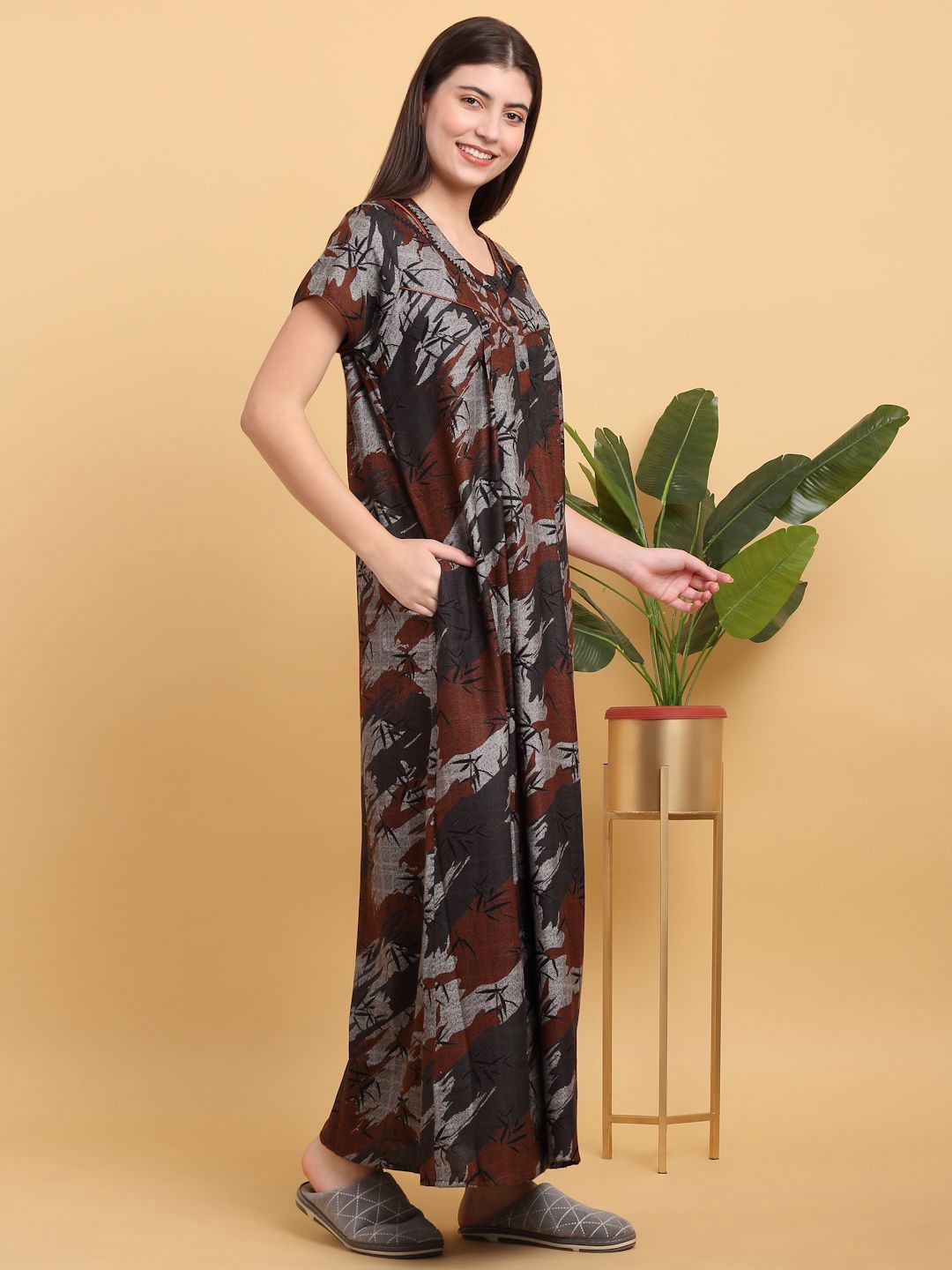 Sweet Dreams Round Neck Printed Maxi Nightdress