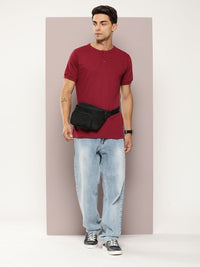 DILLINGER Men Henley Neck Honeycomb Structure T-shirt