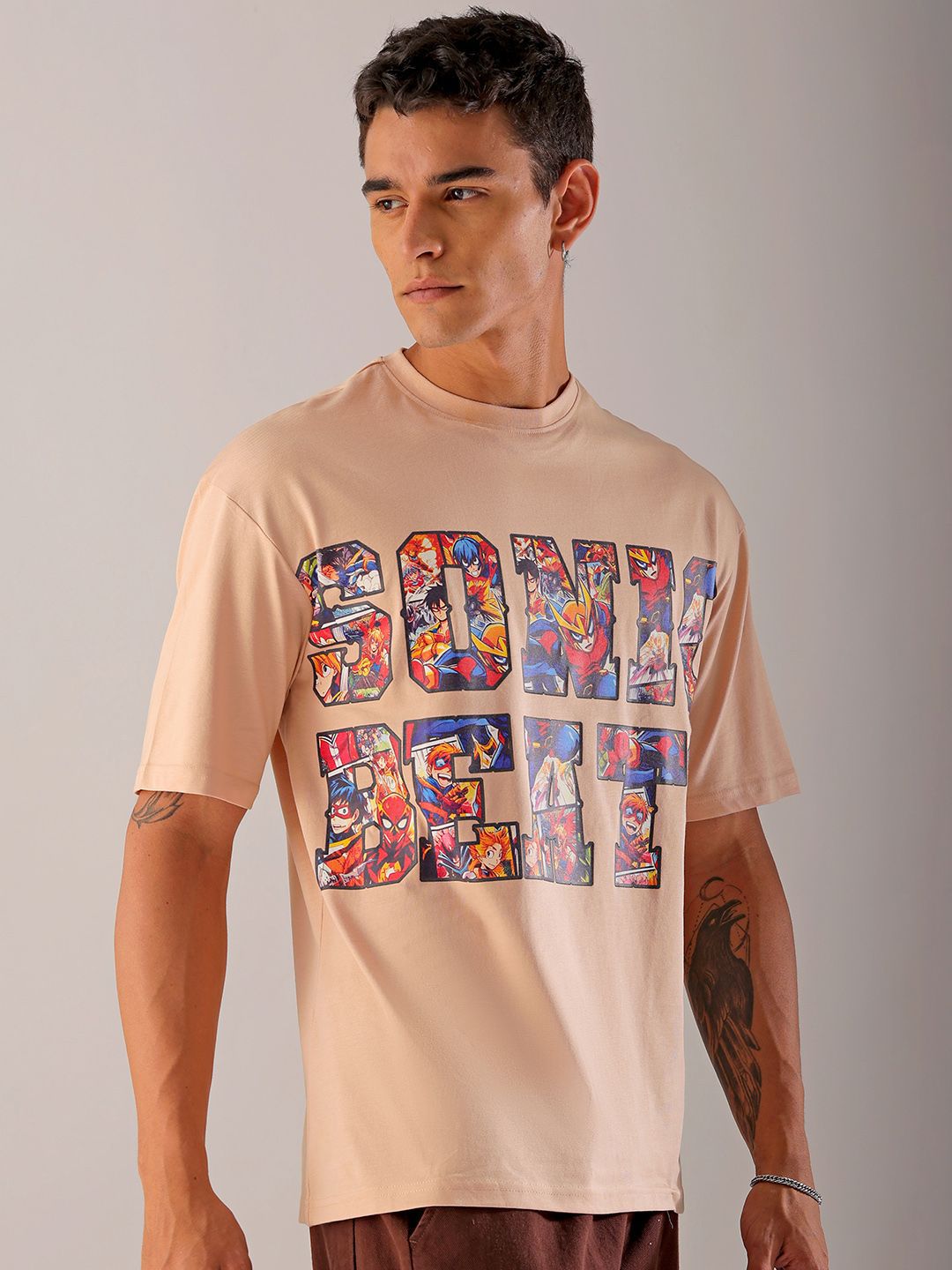 The Indian Garage Co Men Graphic Printed Boxy Oversized Pure Cotton T-shirt