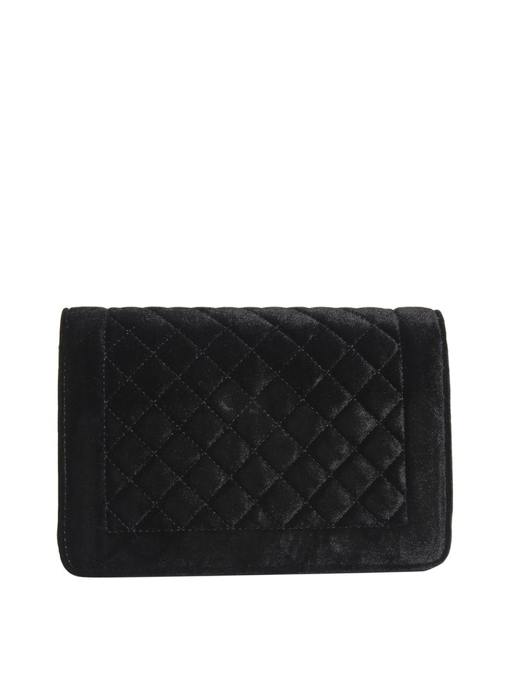 Lino Perros Black Quilted Sling Bag with Velvet Finish