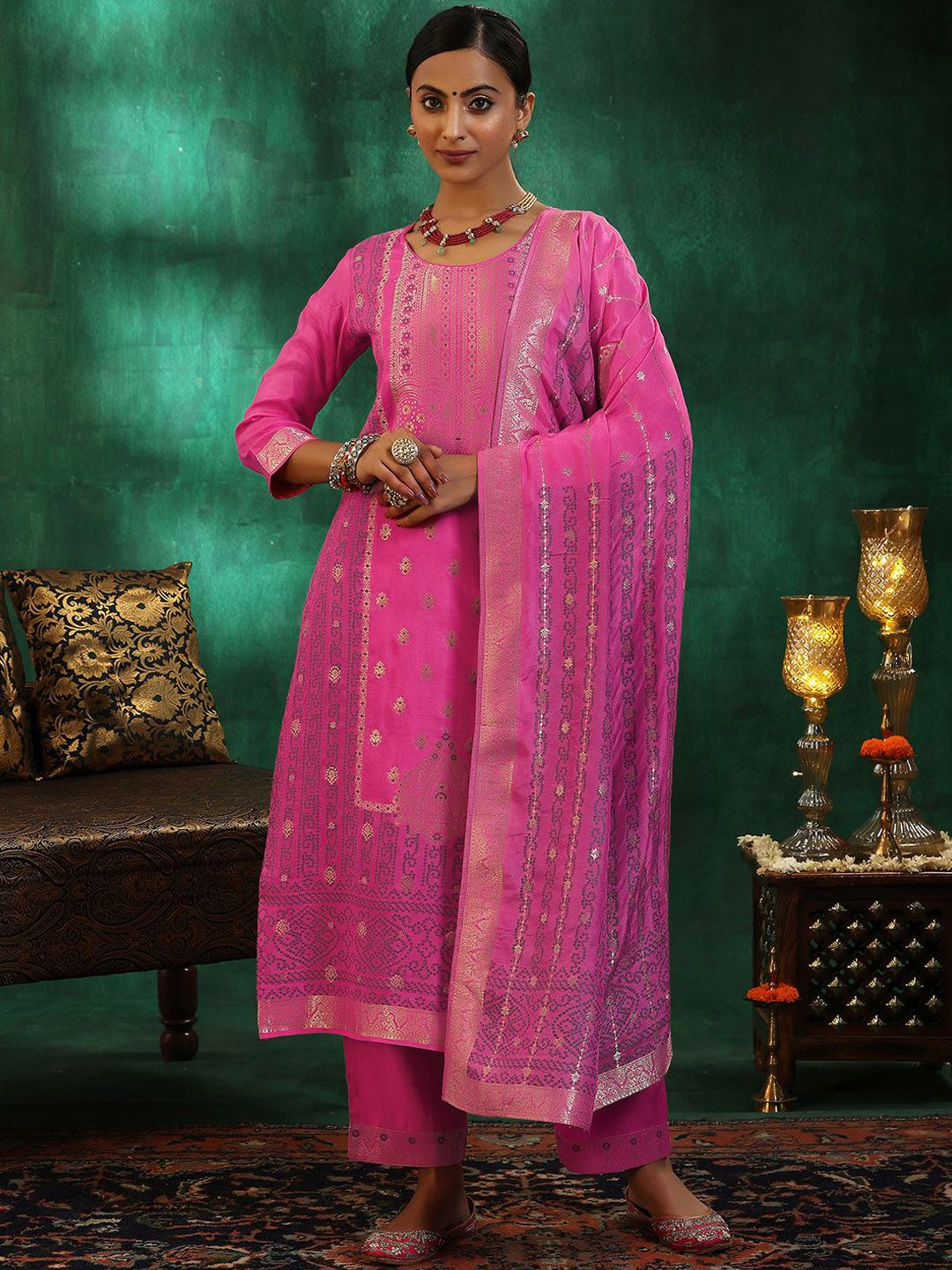 Libas Women Ethnic Motifs Regular Kurta with Trousers & With Dupatta