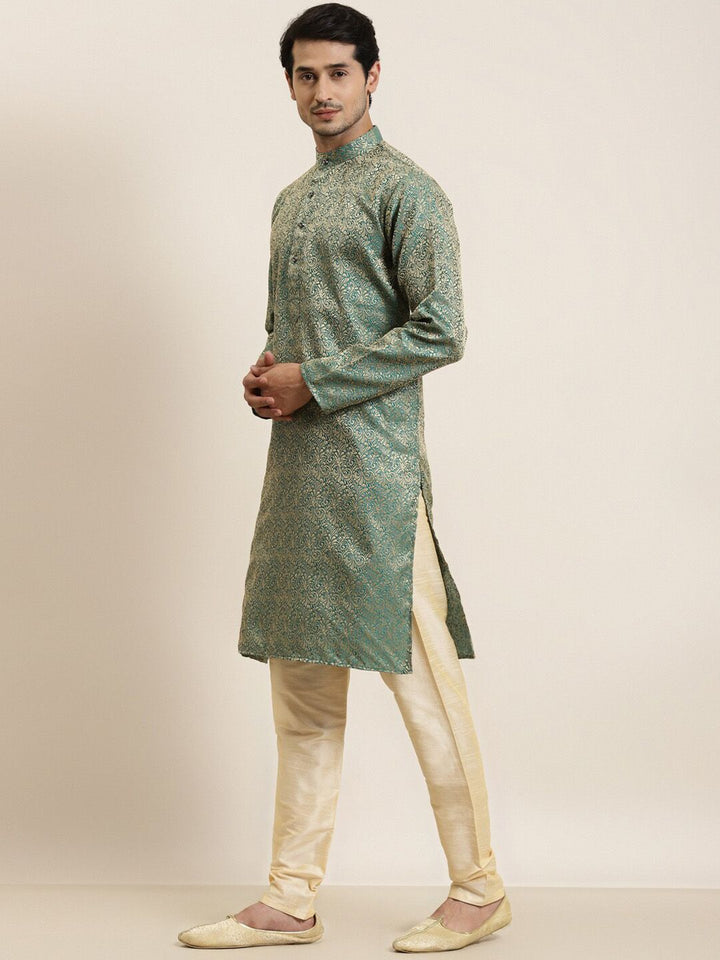 SOJANYA Woven Design Mandarin Collar Silk Cotton Kurta